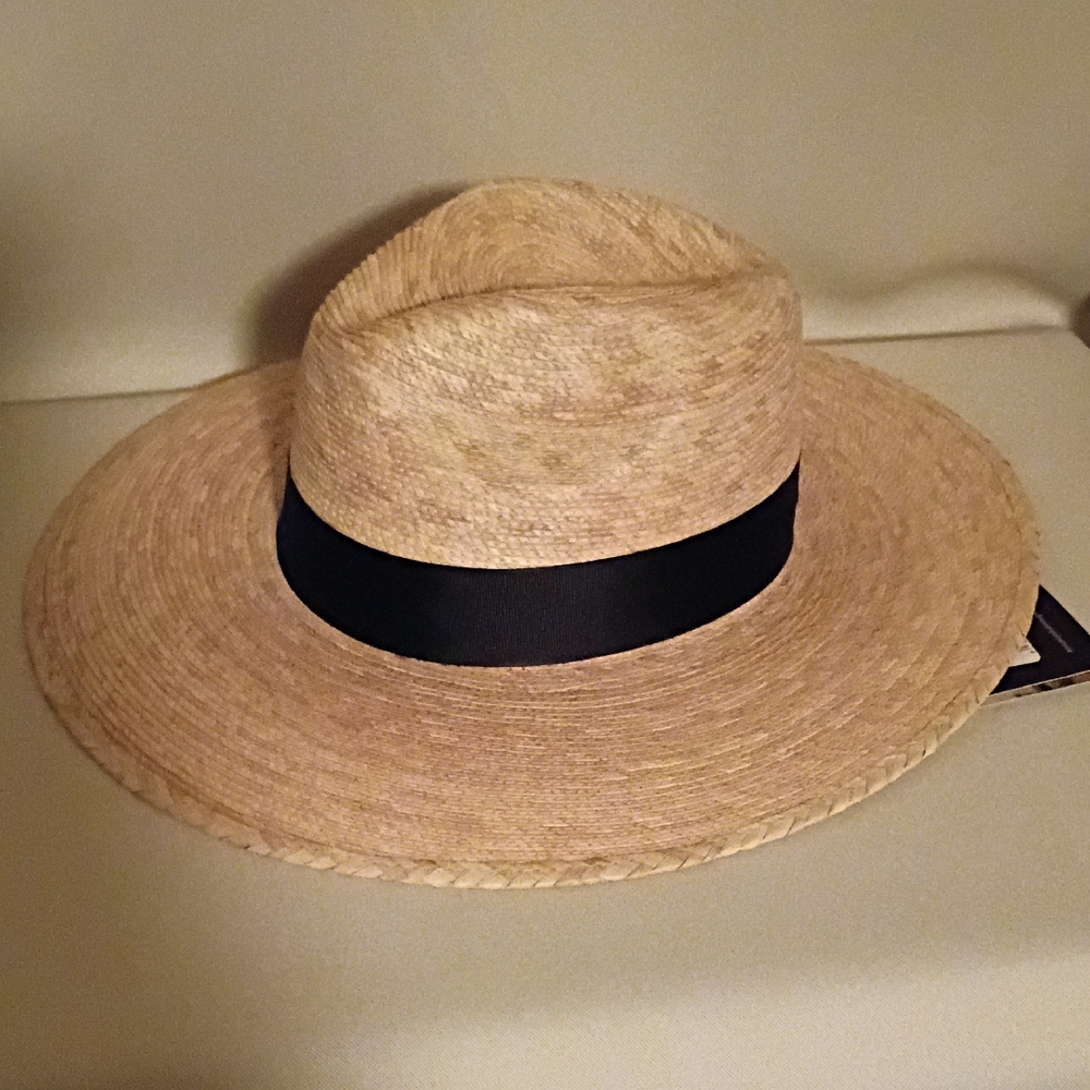 Stylish Tan and Black Panama Hat with Wide Brim